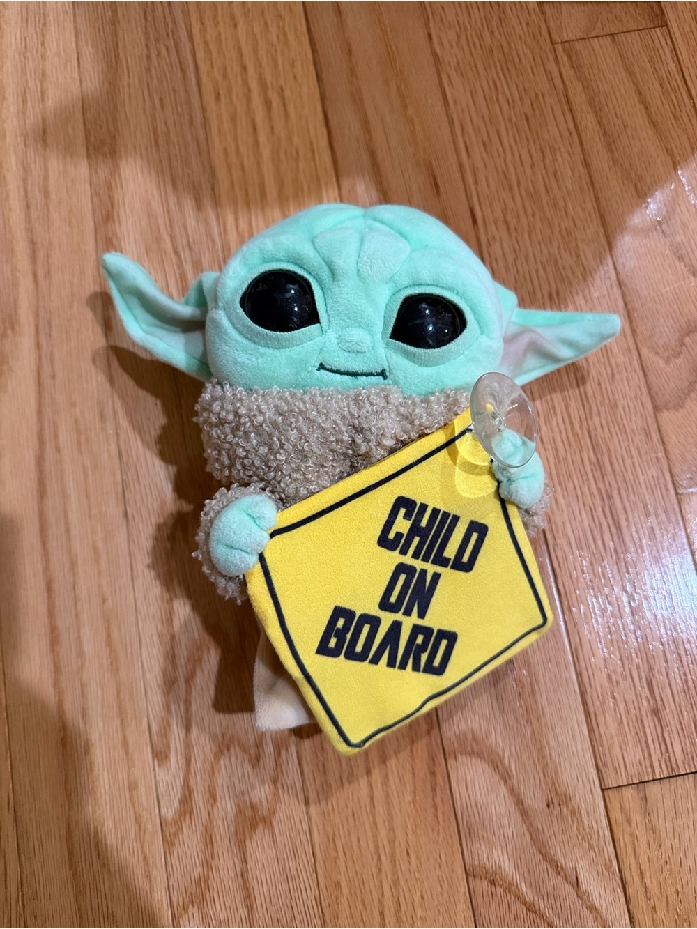 Star Wars Grogu Plush in Mint Green with Yellow 'Child On Board' Sign